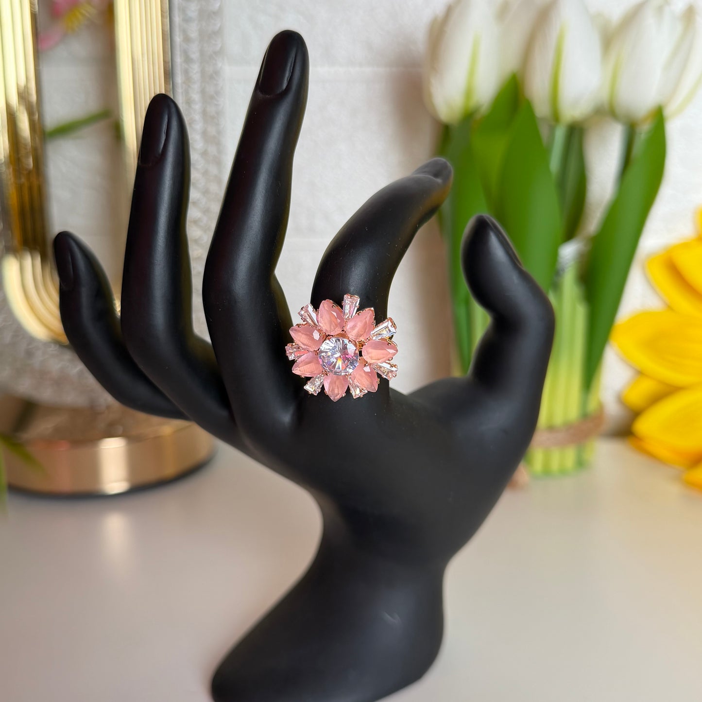 Blush Petal Crystal Ring