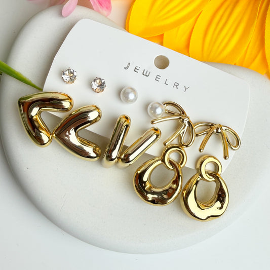 Golden Chic 6-Pair Stud Set