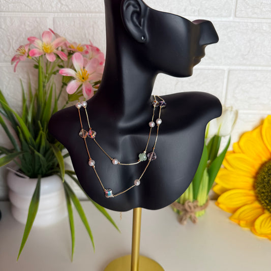 Gold Crystal Beaded Double Layer Necklace