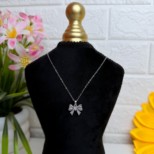 Silver Bow Pendant Necklace