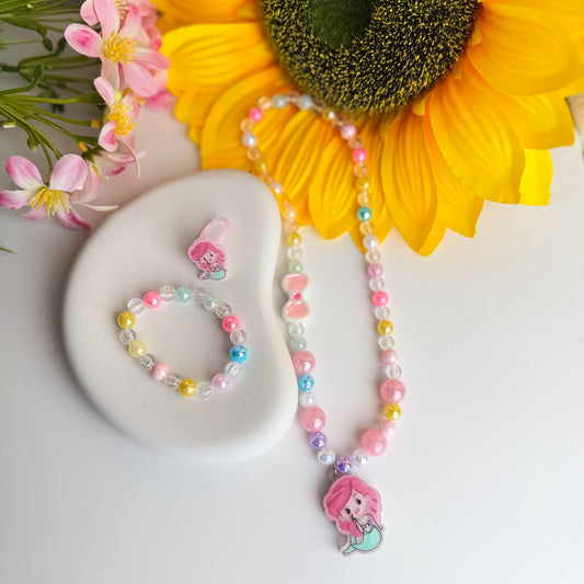 Mermaid Princess Necklace,Ring & Bracelet Set