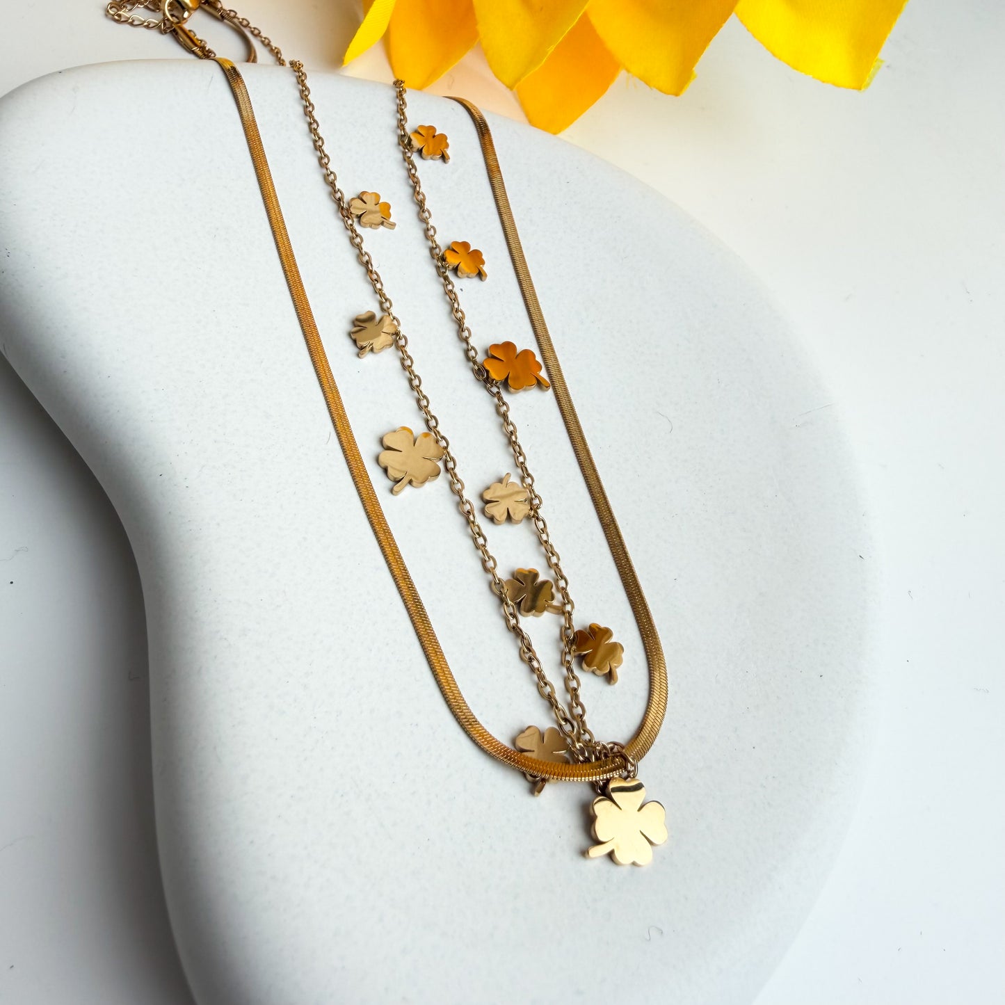 Golden Clover Layered Necklace Set 🍀✨