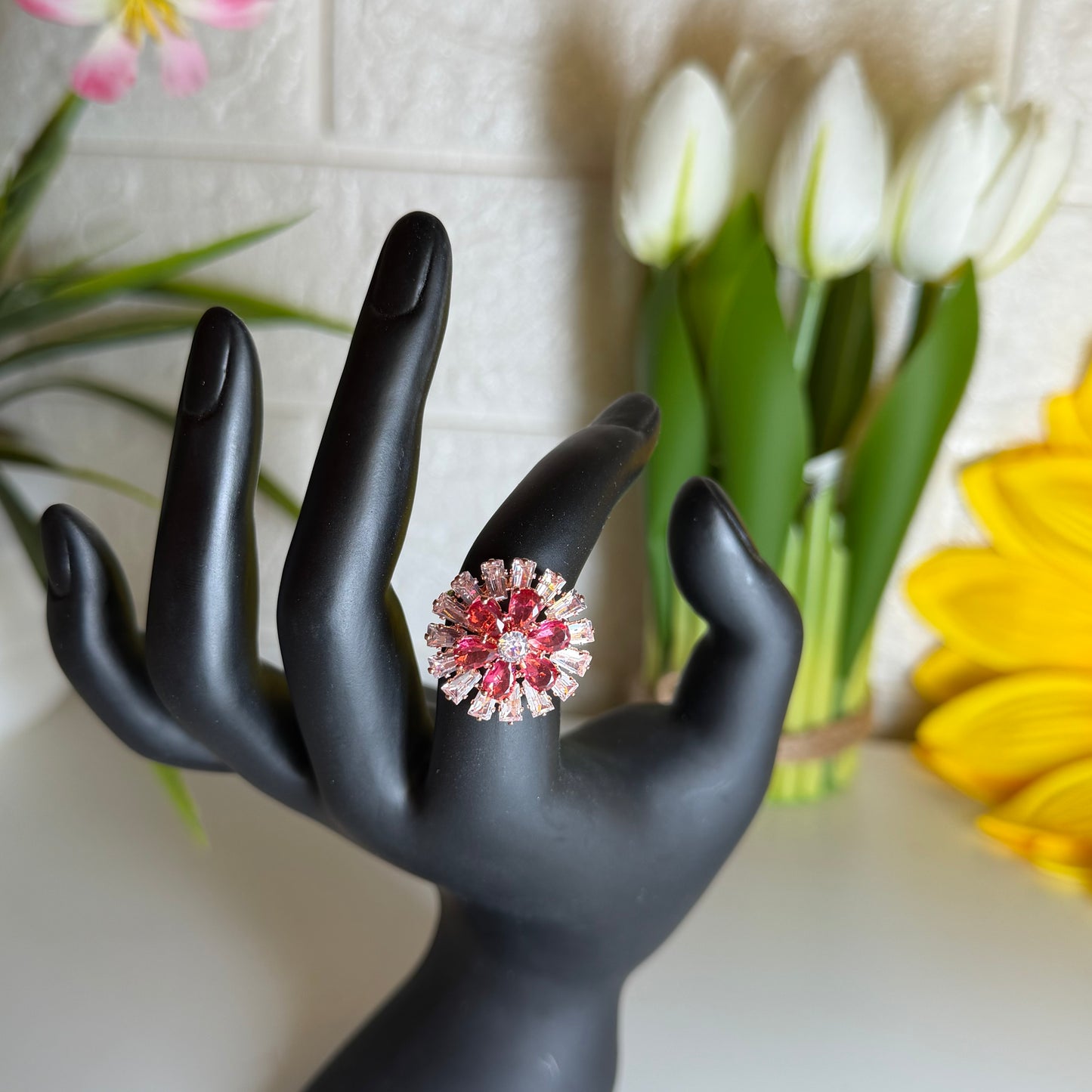 Pink Aura Floral Ring