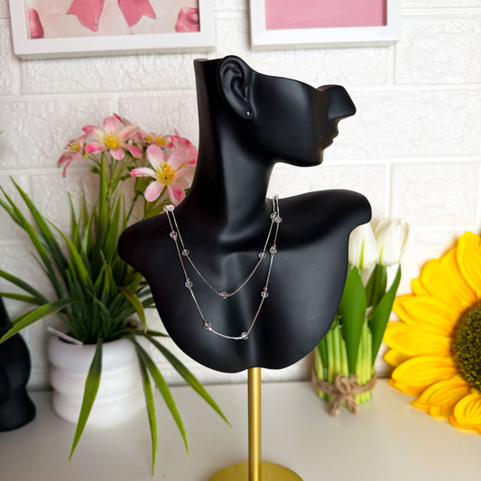 Elegant Silver Double Layer Beaded Necklace